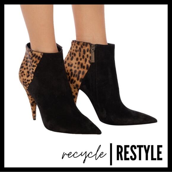 Saint Laurent Kiki Suede Leopard Booties - Picture 1 of 12